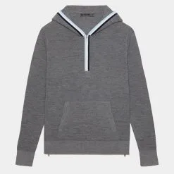 HOODED WAFFLE STITCH MERINO WOOL QUARTER ZIP SWEATER