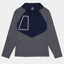 HOODED TECH INTERLOCK QUARTER ZIP SLIM FIT PULLOVER
