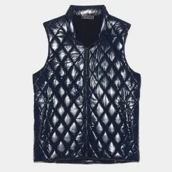 QUILTED POLISHED NYLON WOOL LINED SLIM FIT PUFFER VEST