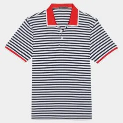 PERFORATED STRIPE RIB COLLAR TECH JERSEY SLIM FIT POLO