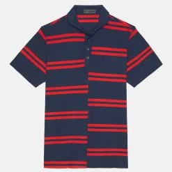 OFFSET STRIPE MODERN SPREAD COLLAR TECH PIQUÉ POLO