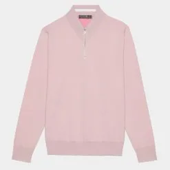 CONTRAST V NECK MERINO WOOL SLIM FIT QUARTER ZIP SWEATER