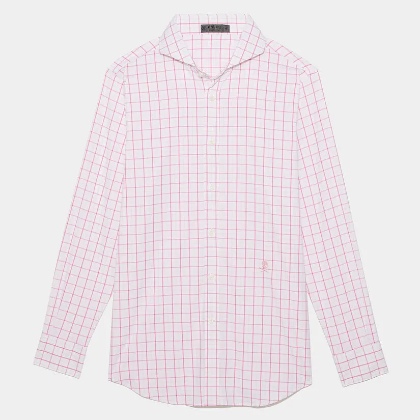 TATTERSALL PLAID MODERN SPREAD COLLAR NYLON WOVEN SLIM FIT SHIRT