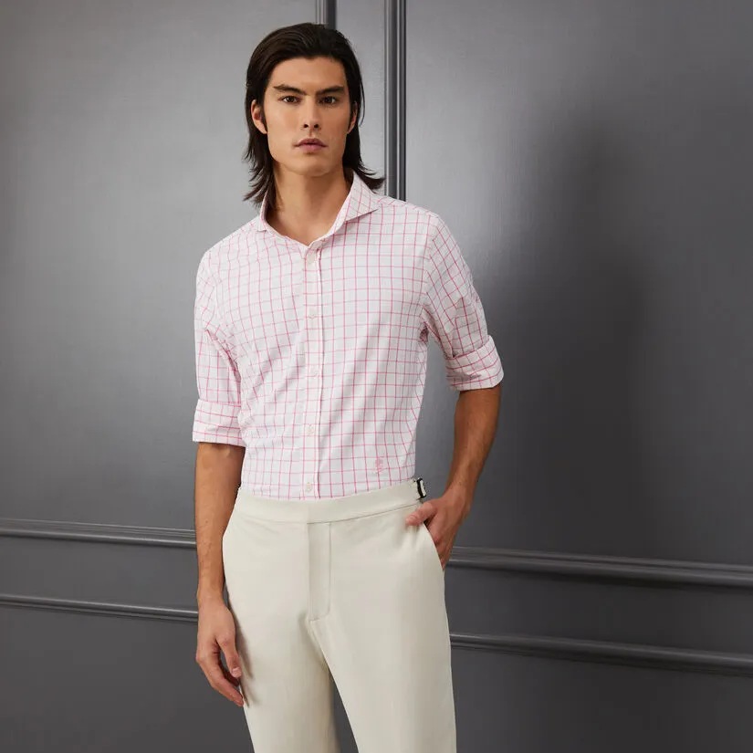 TATTERSALL PLAID MODERN SPREAD COLLAR NYLON WOVEN SLIM FIT SHIRT - Image 2